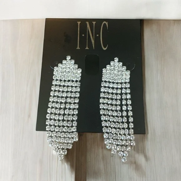 INC International Concepts Rhinestone Fringe Drop Earrings – Silver Statement - Picture 6 of 6